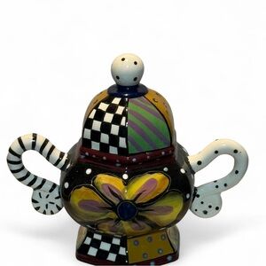 Artistic ceramic small container, sugar bowl with whimsical motif